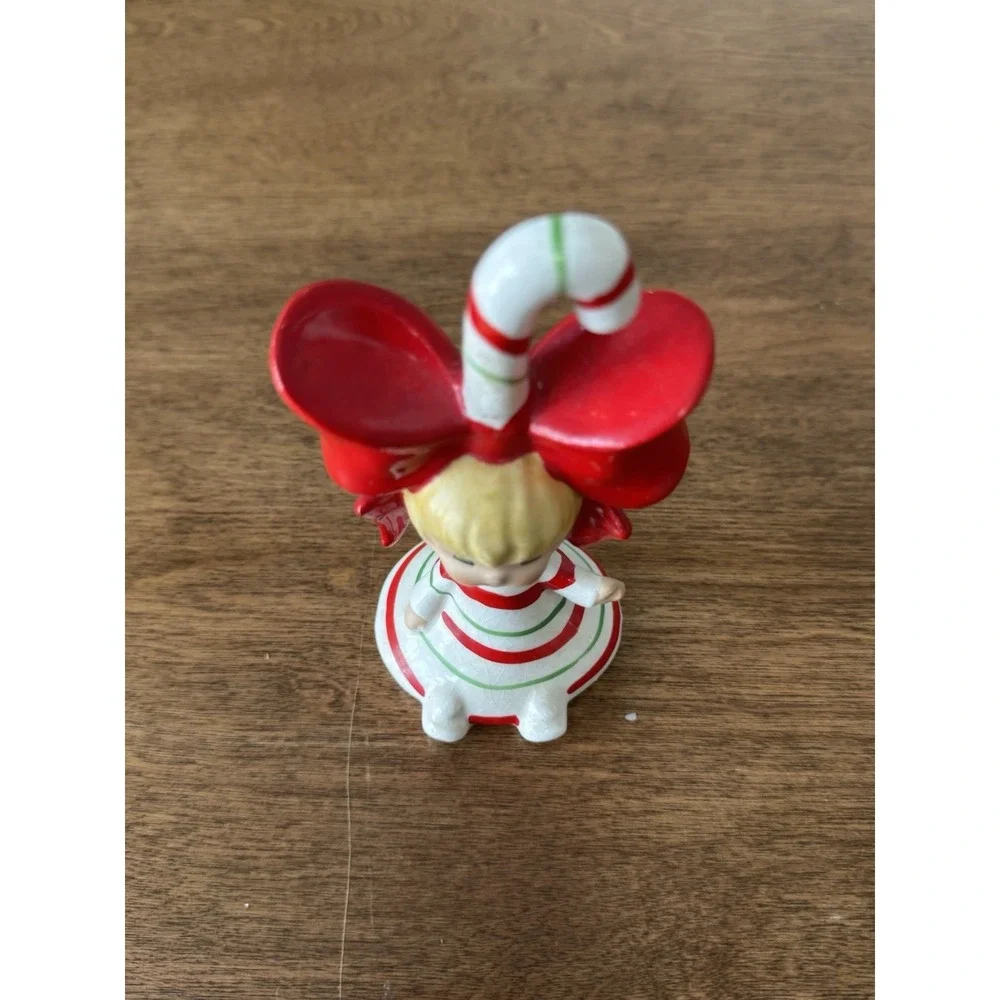 Vintage Lefton Christmas Angel and Candy Cane Bell Ornament